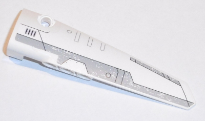 Lego Technic, Panel Fairing # 5 Long Smooth, Side A with Light Bluish Gray Stripes Pattern (Sticker) - Set 31313 / White