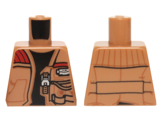 Lego Torso SW Jacket with Pockets, Zipper and Gadgets, Black Undershirt Pattern / Medium Nougat