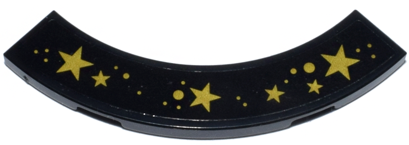 Lego Tile, Round Corner 4 x 4 Macaroni with Gold Stars and Dots Pattern (Sticker) - Set 71837 / Black