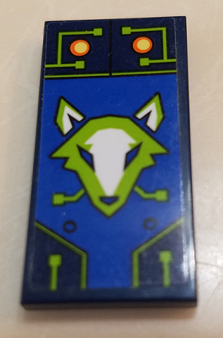 Lego Tile 2 x 4 with Lime and White Fox on Blue Background Pattern (Sticker) - Set 70320 / Dark Blue