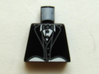Lego Torso Tailcoat and Vest Formal, White Shirt and Gray Bow Tie Pattern / Black