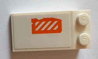 Lego Slope 18 4 x 2 with Worn Orange and White Danger Stripes Pattern (Sticker) - Set 75144 / White