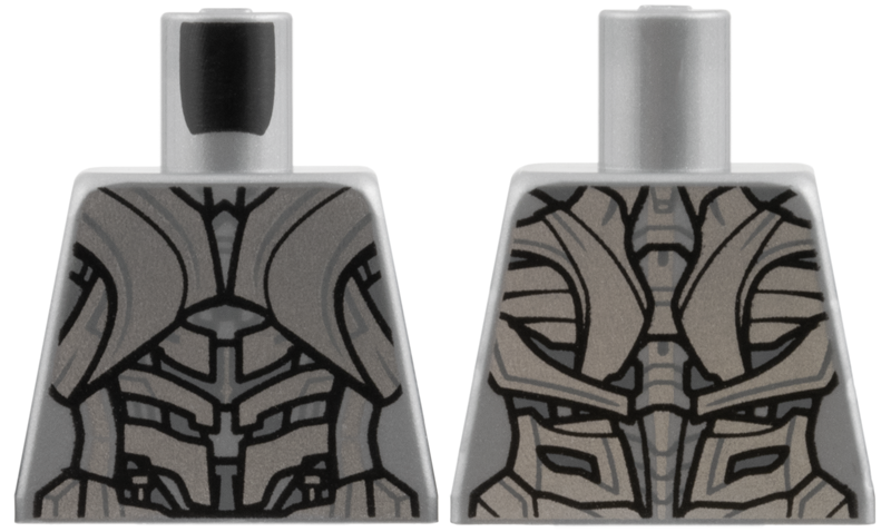 Lego Torso Silver Armor Skeleton, Dark Bluish Gray Trim Pattern / Flat Silver
