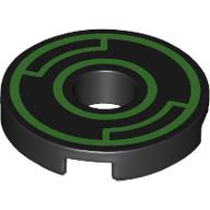 Lego Tile Round 2 x 2 with Hole with Bright Green Circles Print / Black