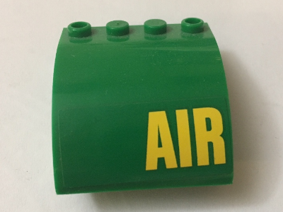 Lego Slope, Curved 4 x 4 x 2 with 4 Studs and Pin Holes with Yellow 'AIR' Pattern (Sticker) - Set 60022 / Green