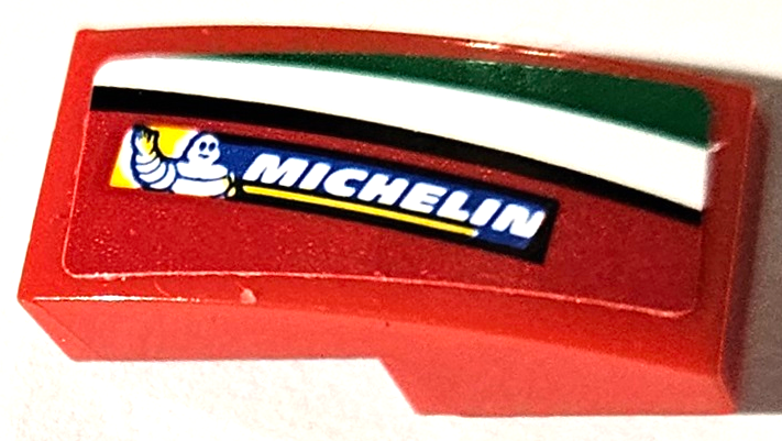 Lego Slope, Curved 2 x 1 x 2/3 with Michelin Logo and Black, Green and White Stripes Pattern Model Right Side (Sticker) - Set 75889