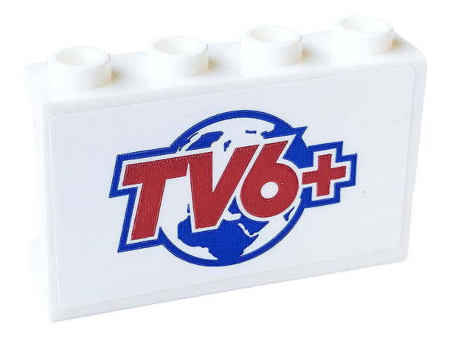 Lego Panel 1 x 4 x 2 with Side Supports - Hollow Studs with Red 'TV6+' and Globe Pattern (Sticker) - Set 60233