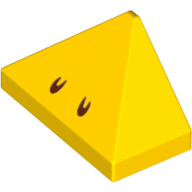 Lego Brick Sloped 45° 2 x 1 Triple with Reddish Brown Marks (Nostrils) Print / Yellow