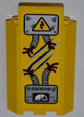 Lego Panel 3 x 3 x 6 Corner Wall without Bottom Indentations with Electricity Danger Sign, 2 Ripped Cables, 'DANGER' and Gauge Pattern (Sticker) - Set 5887