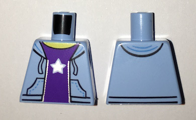 Lego Torso Hooded Sweatshirt Open with Dark Purple Shirt with Silver Star Pattern / Bright Light Blue