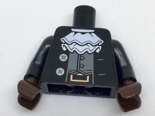 Lego Torso Coat with White Ruffle over Dark Bluish Gray Vest, Silver Buttons Pattern / Black Arms with Silver Buttons Pattern / Dark Brown Hands
