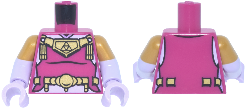 Lego Torso Female Vest with Gold Emblems, Belt and Triangle Triforce Pattern / Lavender Arms with Molded Pearl Gold Short Sleeves Pattern / Lavender Hands