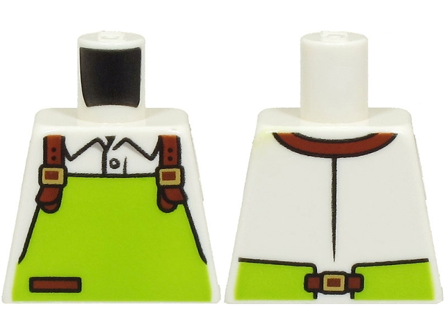 Lego Torso Shirt and Lime Apron with Reddish Brown Pocket and Straps with Gold Buckles Pattern / White