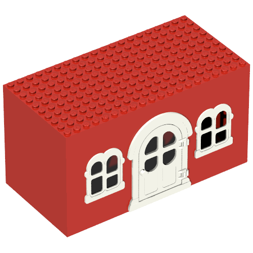 Lego Fabuland, Building, House Block with White Door and White Windows / Red