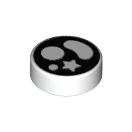 Lego Tile Round 1 x 1 with White Shapes, Black Background Print