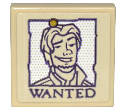 Lego Tile 2 x 2 with Tan Poster with Smiling Man Flynn Rider on White Background and 'WANTED' Pattern (Sticker) - Set 43205
