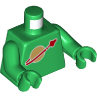 Lego Torso Classic Space Logo High on Torso Print, Inside with Ribs (second reissue), Green Arms and Hands / Green