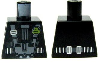 Lego Torso Space Light Bluish Gray Harness, Dark Bluish Gray Belt, Silver Buckles, Pin with Stylized Lime Capital Letter B (Blacktron II Logo) Pattern / Black