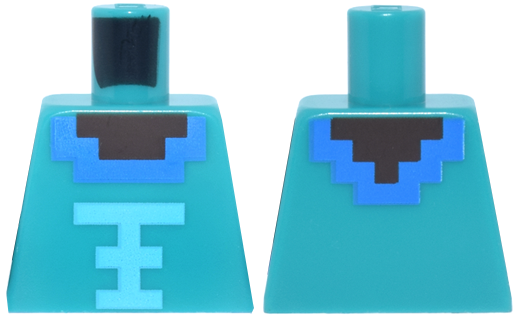 Lego Torso Pixelated Umber and Dark Azure Neckline, Medium Azure Trim Pattern / Dark Turquoise