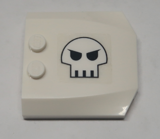 Lego Wedge 4 x 4 x 2/3 Triple Curved with Skull Pattern Model Right Side (Sticker) - Set 10192 / White