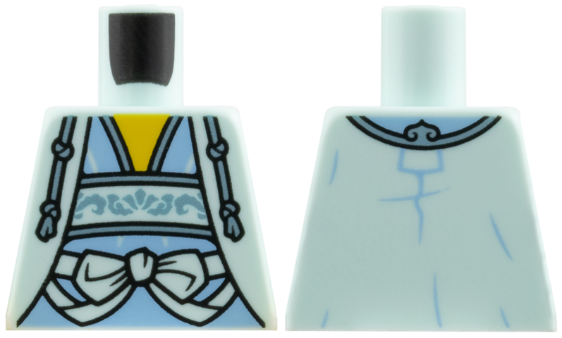 Lego Torso Jacket over Bright Light Blue Shirt, Metallic Light Blue Drawstrings, Filigree, and Edges Pattern / Light Aqua