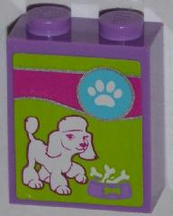 Lego Brick 1 x 2 x 2 with Inside Stud Holder with Paw Print, Dog and Food Bowl Pattern (Sticker) - Set 41007 / Medium Lavender