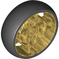 Lego Wheel 43 x 14 with 4 Spokes, Axle Hole, and Black Integral Tire / Pearl Gold