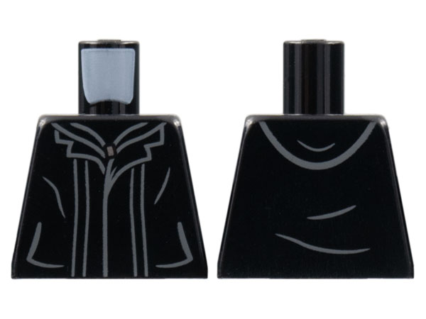 Lego Torso Jacket with Hood, Silver Zipper, Dark Bluish Gray Collar, Hem, and Pocket Outlines Pattern / Black