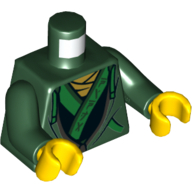 Lego Torso Hoodie with Bright Green Pocket Trim and Ties and Gray Zipper over Robe with Asian Characters on Bright Green Trim Print, Dark Green Arms, Yellow Hands / Dark Green