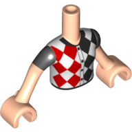 Lego Minidoll Torso Girl with Top with Red and Black Diamonds Harlequin Print - Black Short Sleeves on Light Nougat Arms and Hands / Light Nougat
