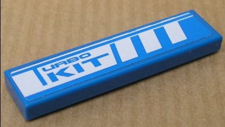 Lego Tile 1 x 4 with 'Turbo KIT' and Broad White Stripes Pattern (Sticker) - Set 8135 / Blue