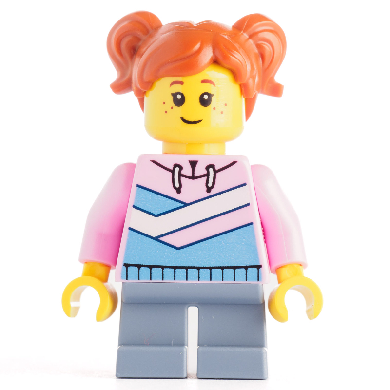 Lego Girl, Bright Pink Hoodie, Short Sand Blue Legs