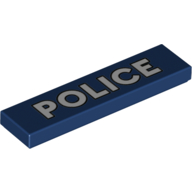 Lego Tile 1 x 4 with White 'POLICE' Print / Dark Blue