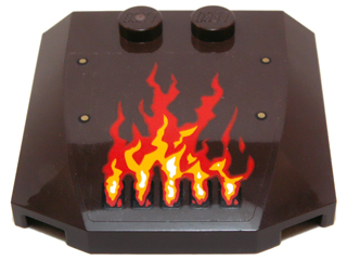 Lego Wedge 4 x 4 x 2/3 Triple Curved with Red and Yellow Fire Flames and Gold Rivets Pattern Model Left (Sticker) - Set 70147