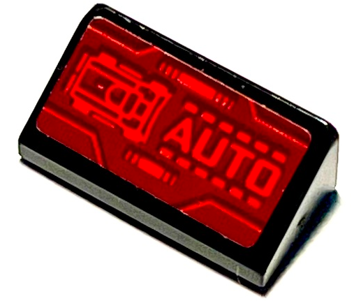 Lego Slope 30 1 x 2 x 2/3 with Screen with Red 'AUTO' and Car Pattern (Sticker) - Set 71737 / Black