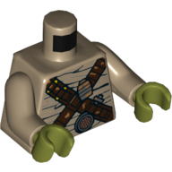 Lego Torso Wrappings with Reddish Brown Crossed Bandoliers Print, Dark Tan Arms, Olive Green / Dark Tan