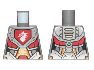 Lego Torso Nexo Knights Female Armor with Orange and Gold Circuitry and Emblem with White Dragon Pattern / Dark Bluish Gray