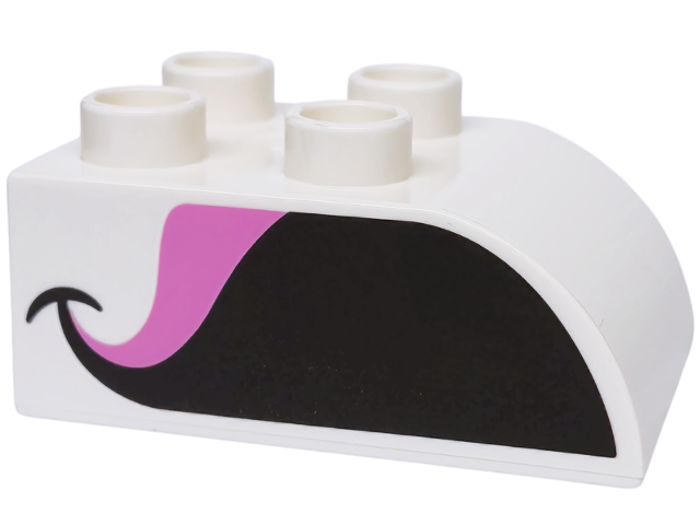 Lego Duplo, Brick 2 x 3 Slope Curved with Black and Dark Pink Beak Pattern on Both Sides
