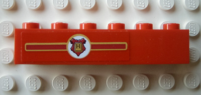 Lego Brick 1 x 6 with Hogwarts Coat of Arms Pattern Left of Center for Model Right Side (Sticker) - Set 10132 / Red