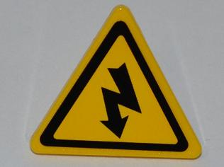 Lego Road Sign 2 x 2 Triangle with Clip with Electricity Danger Sign Pattern (Sticker) - Set 5887 / Yellow