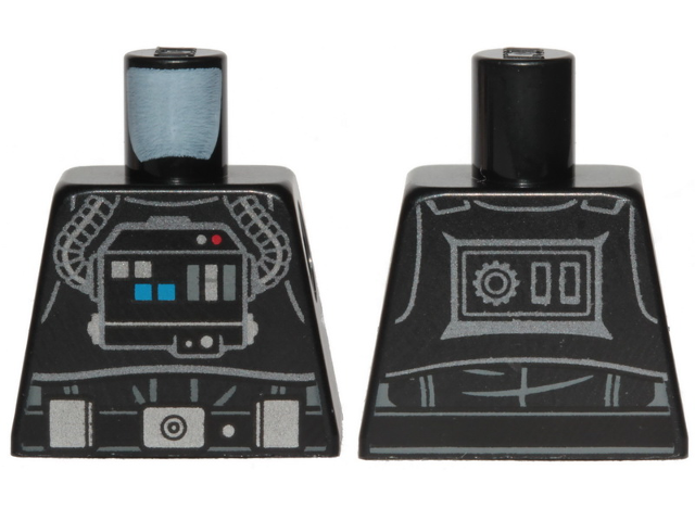 Lego Torso SW TIE Pilot, Life Support System, Tubes, Belt with Buckle, Boxes and Dot, Creases on Back Pattern / Black