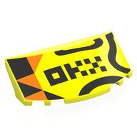 Lego Windscreen, Curved 6 x 2 x 2 with Black, Orange Shapes, Black 'OKX' Print