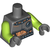 Lego Torso Armor Spacesuit with 'SHAMI' and Silver Belt Print, Lime Arms, Dark Bluish Gray Hands / Dark Bluish Gray