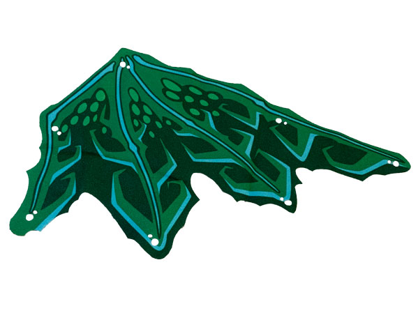 Lego Wing, Left, Dragon, Azure Bones, Green and Dark Green Webbing / Green