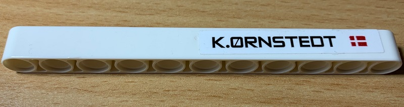 Lego Technic, Liftarm Thick 1 x 11 with 'K.ORNSTEDT' and Denmark Flag Pattern (Sticker) - Set 42077