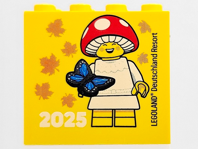 Lego Brick 2 x 4 x 3 with 2025 LEGOLAND Deutschland Resort and Mushroom Sprite Minifigure with Butterfly Pattern / Yellow