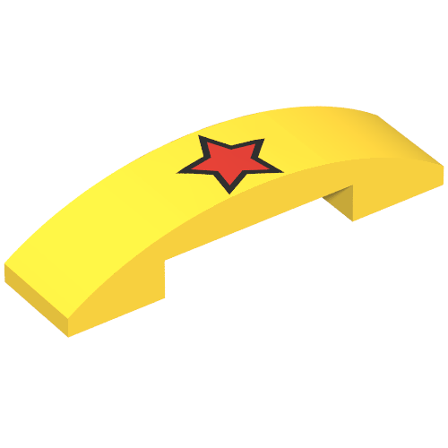 Lego Brick Curved 4 x 1 Double, No Studs with Red Star with Black Outline Print / Yellow