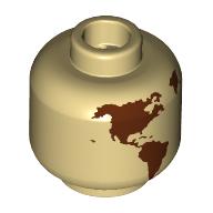 Lego Minifig Head (No Face), Reddish Brown World Map with Japan, Hawaii Print