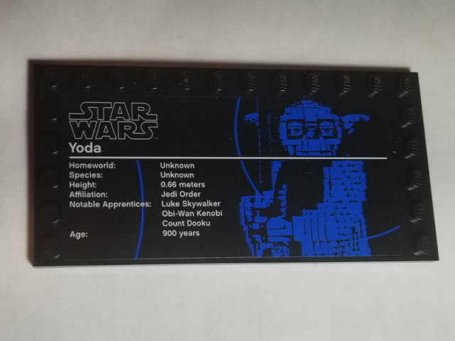 Lego Tile, Modified 6 x 12 with Studs on Edges with Star Wars Logo and 'Yoda' Pattern (Sticker) - Set 75255 / Black