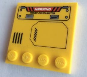 Lego Tile, Modified 4 x 4 with Studs on Edge with Air Vent and 'WARNING POWER COMPASSITOR' Pattern Model Left Side (Sticker) - Set 60188 / Yellow